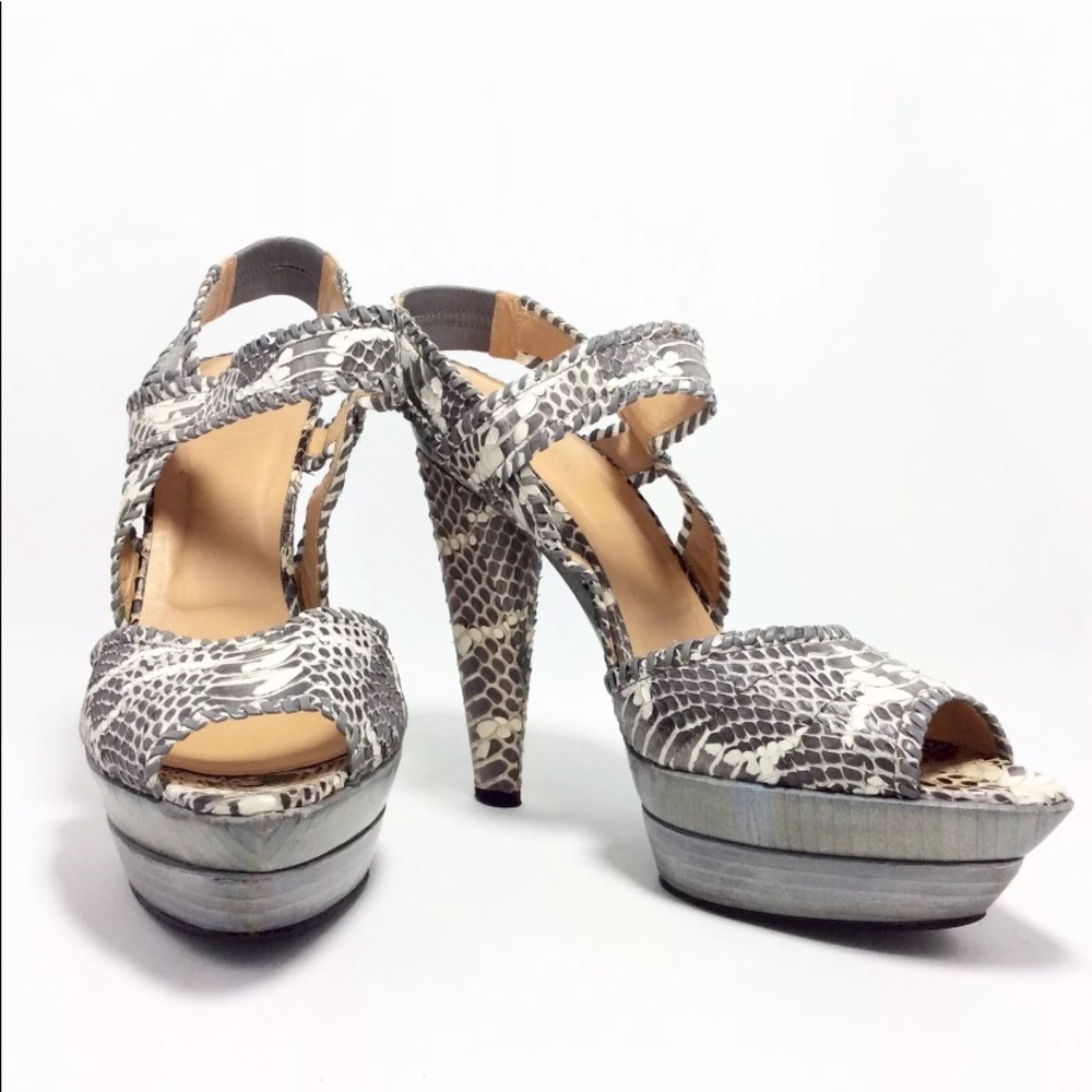 Devi Kroell Python Platform Ankle Strap Heels - image 6